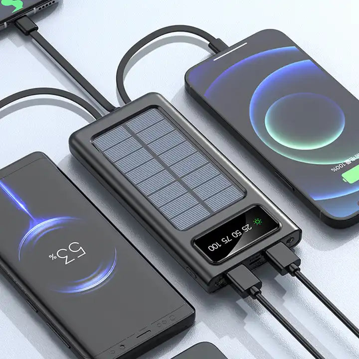 SOLAR POWER BANK 20000 MAH | FAST CHARGING | 4-BUILT IN CABLES