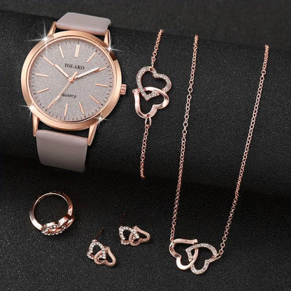 Women's Shiny Quartz Watch Set 6PCS