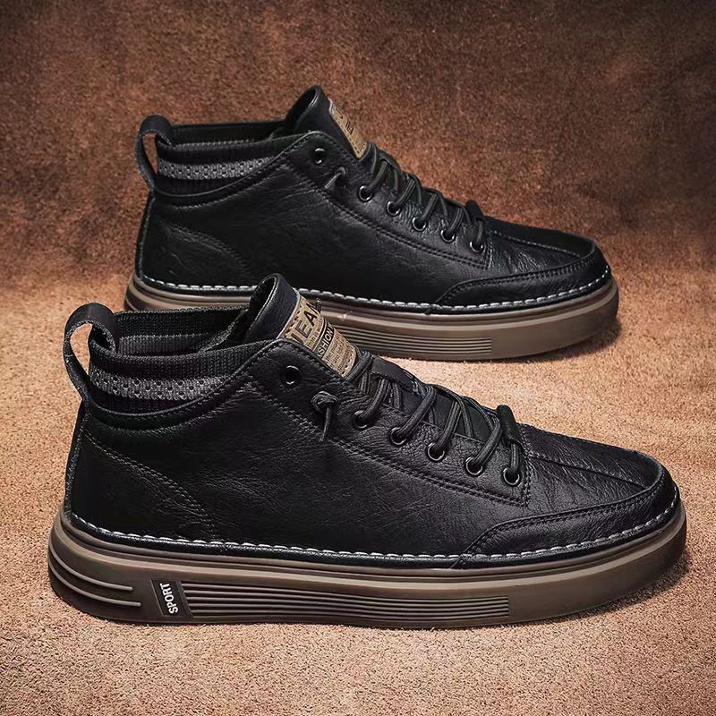 Men Black High-Top Leather Shoes